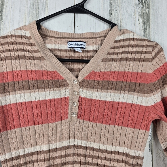 3/$15 Croft&barrow tan striped light sweater/shirt women's size small - Picture 2 of 9